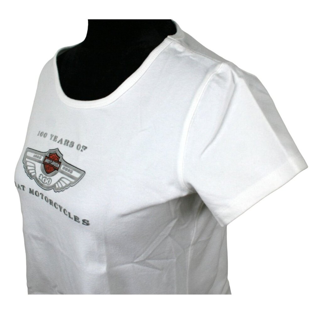 Vintage Women's Harley-Davidson White Top 100 Years of Great Motorcycles Size M - Picture 7 of 8